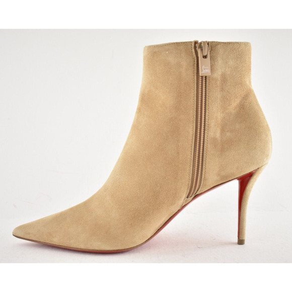 Christian Louboutin So Apostropha Booty 80 Beige Suede Short Ankle Heel Boot 40 - Picture 10 of 16